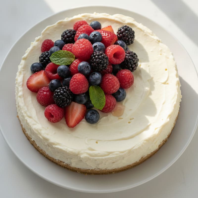 Creamy Greek Yogurt Protein Cheesecake with Mixed Berries