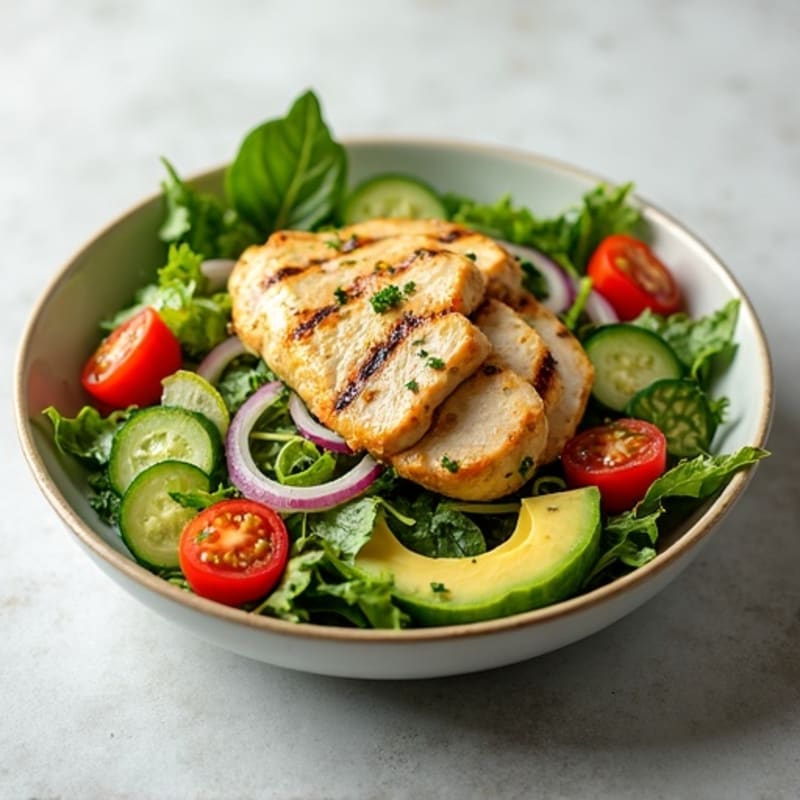 Grilled Chicken Fresh Green Salad with Lemon Herb Dressing