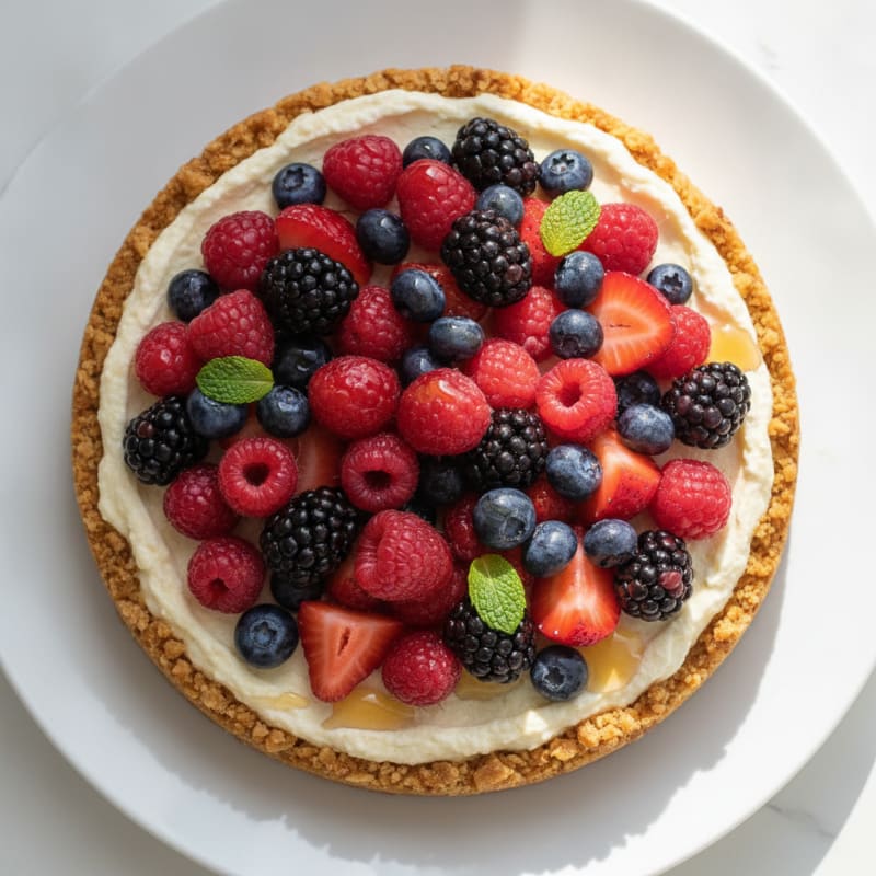 Greek Yogurt Protein Cheesecake with Mixed Berries