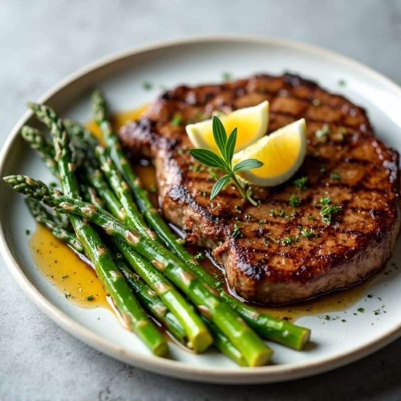 Garlic Herb Pan-Seared Rump Steak with Roasted Asparagus