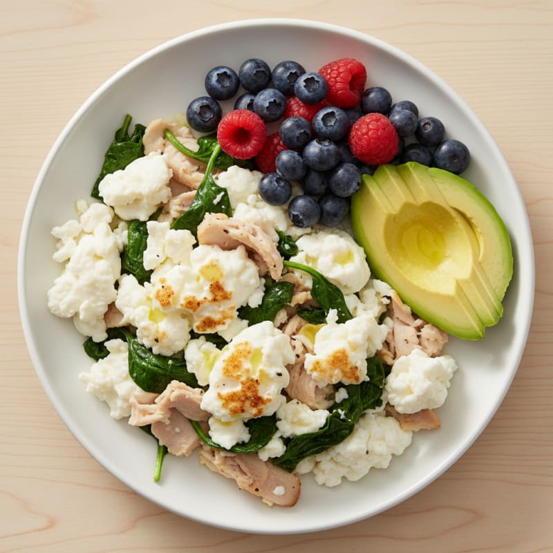 Egg White Scramble with Turkey Breast and Spinach