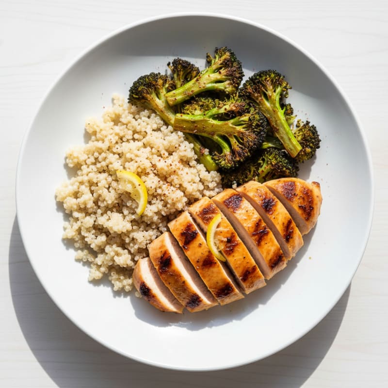 Grilled Chicken Breast with Quinoa and Roasted Broccoli
