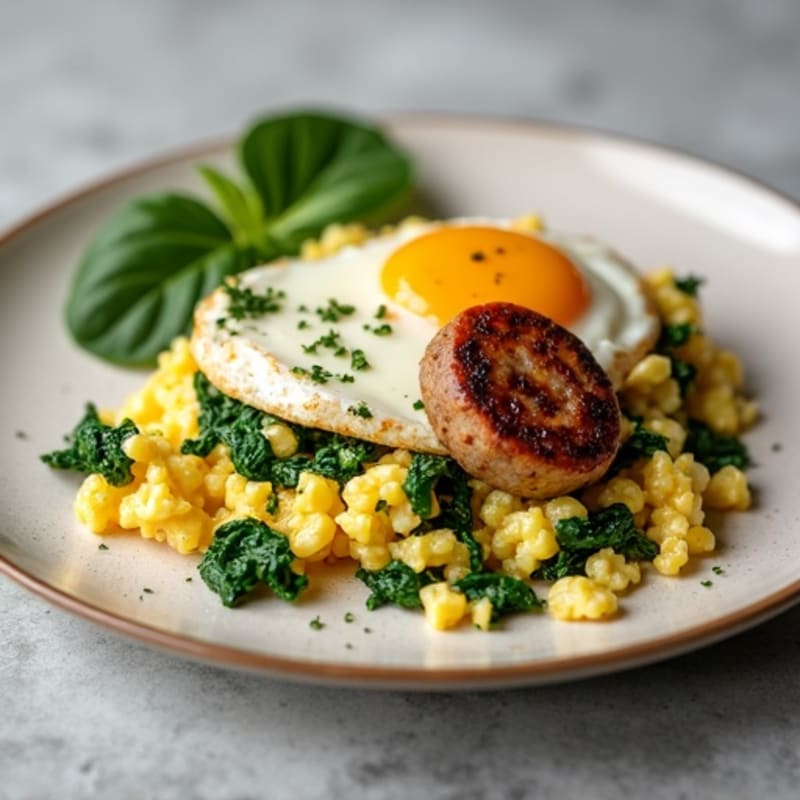 Egg White Scramble with Turkey Sausage and Spinach