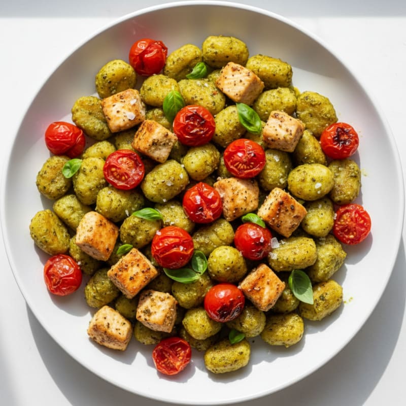 Creamy Pesto Gnocchi with Roasted Tomatoes