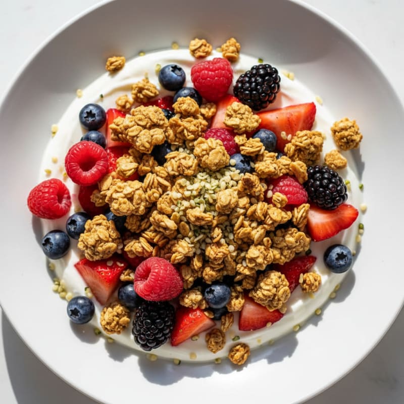 Creamy Greek Yogurt Bowl with Mixed Berries and Protein Granola