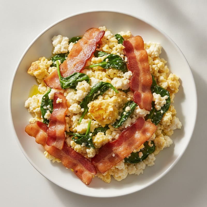 Cottage Cheese Scramble with Spinach and Turkey Bacon