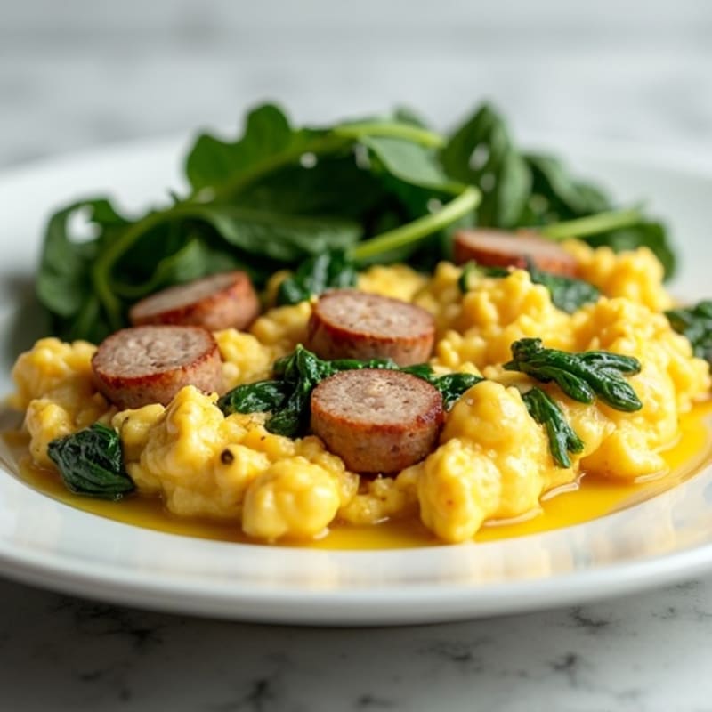 Egg White Scramble with Turkey Sausage and Spinach