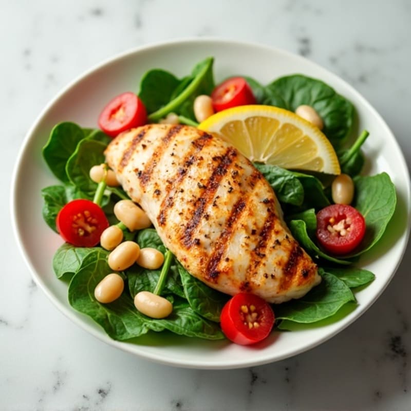 Grilled Chicken Breast with Spinach and White Bean Salad