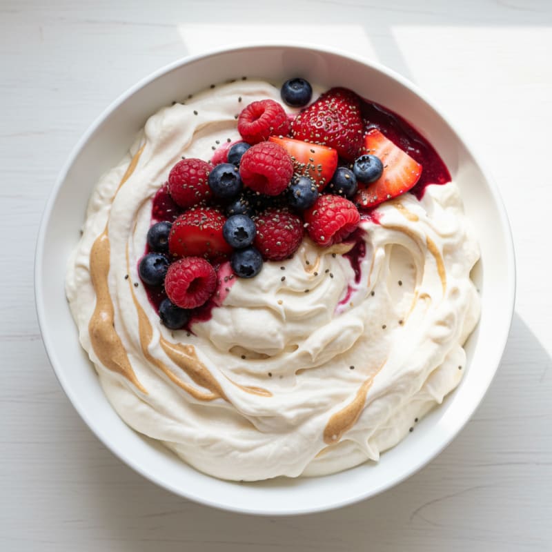 Greek Yogurt Protein Mousse with Mixed Berries