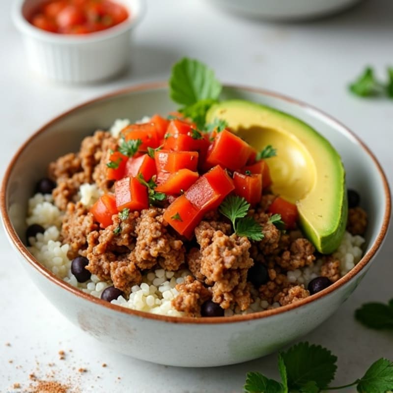 Lean Ground Turkey Taco Bowl with Fresh Salsa and Creamy Avocado