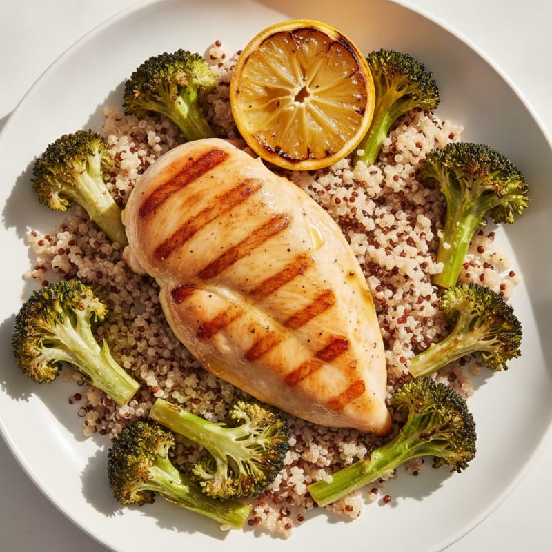 Grilled Chicken Breast with Quinoa and Roasted Broccoli