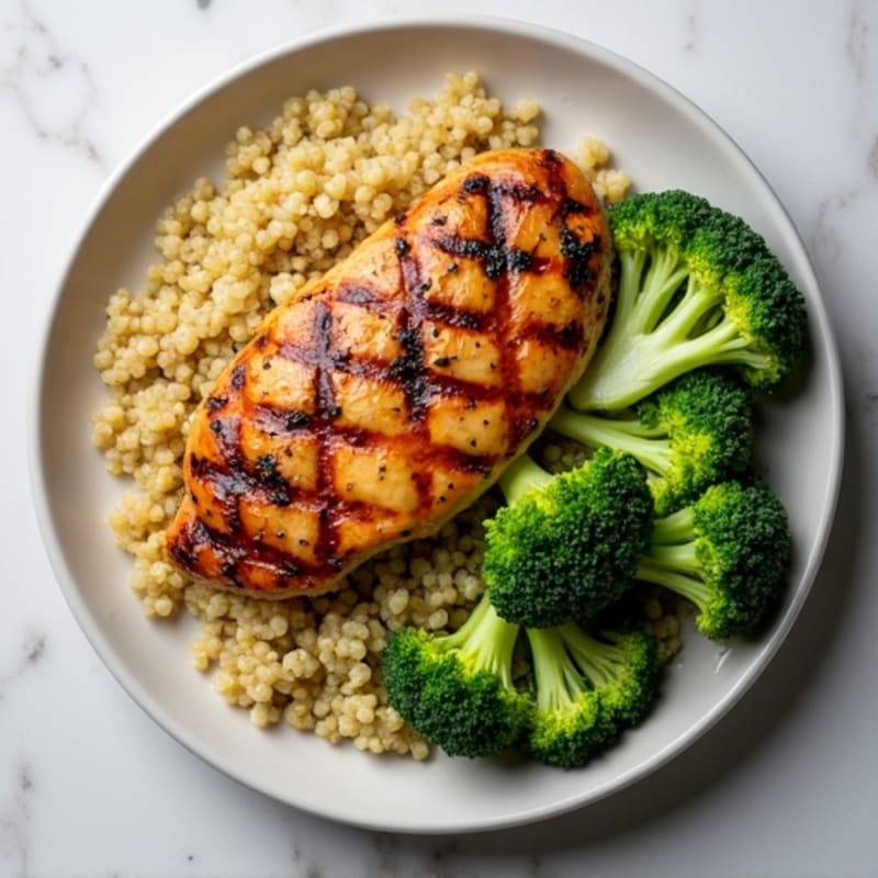 Grilled Chicken Breast with Quinoa and Steamed Broccoli