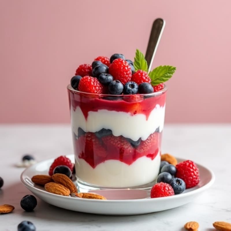 Greek Yogurt Protein Parfait with Mixed Berries and Almonds