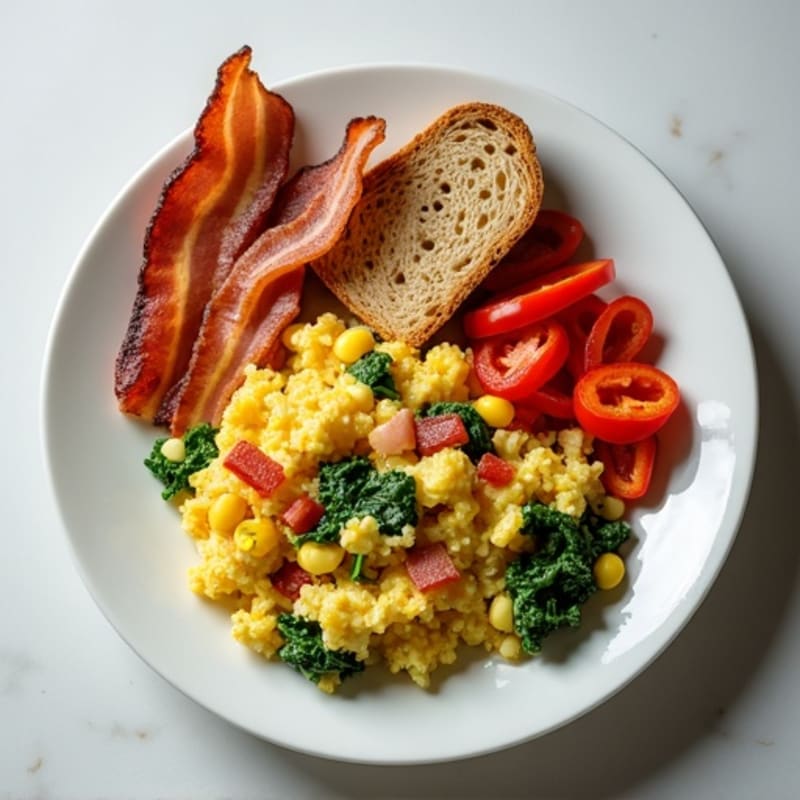 Egg White Veggie Scramble with Turkey Bacon