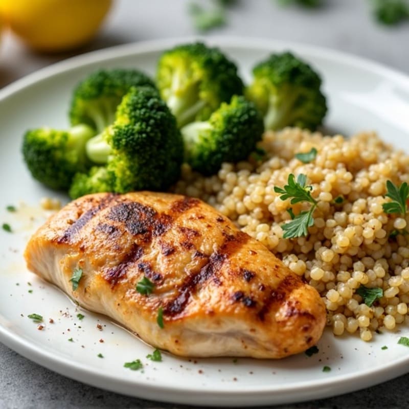 Grilled Chicken Breast with Quinoa and Roasted Broccoli