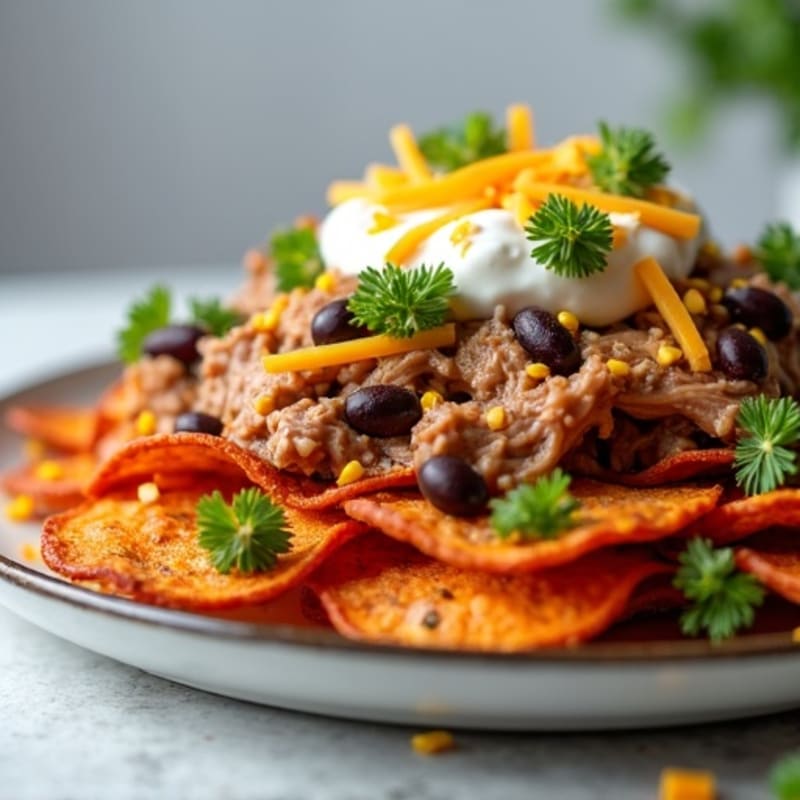 Smoky Pulled Pork Loaded Crispy Sweet Potato Nachos