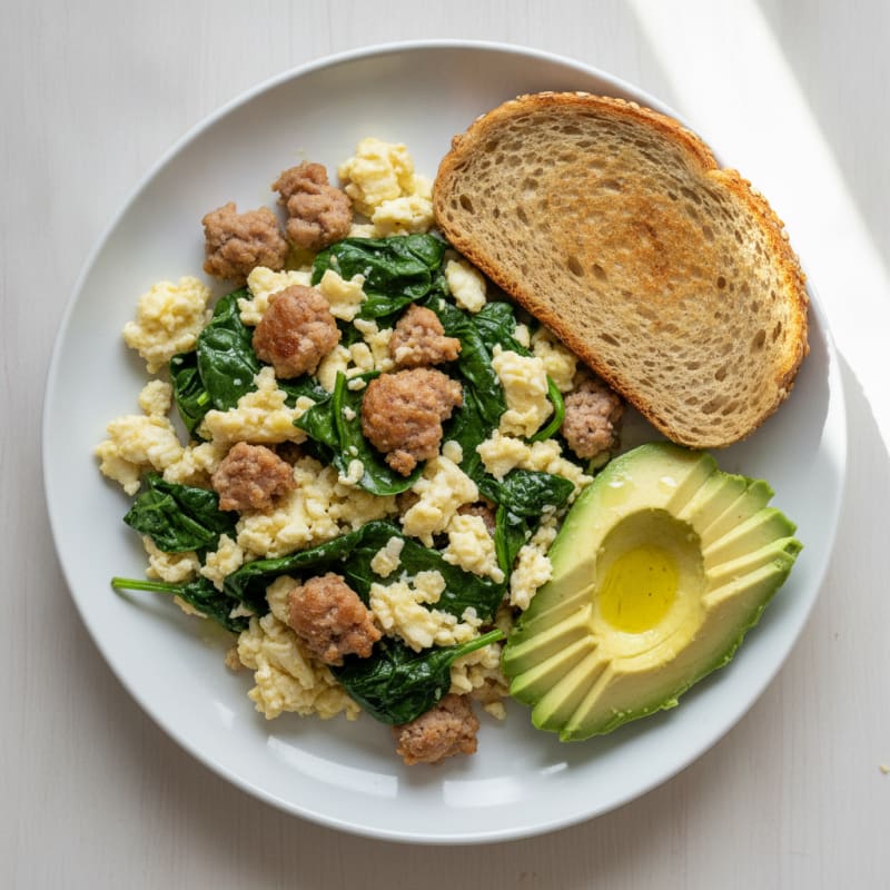 Egg White and Turkey Sausage Scramble with Spinach