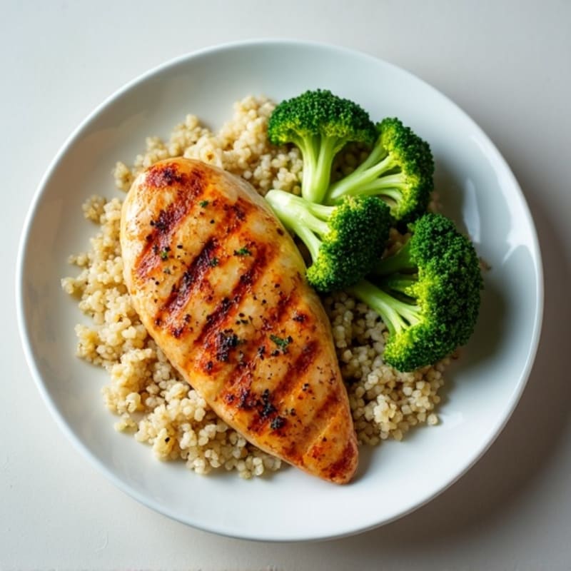 Grilled Chicken Breast with Quinoa and Steamed Broccoli