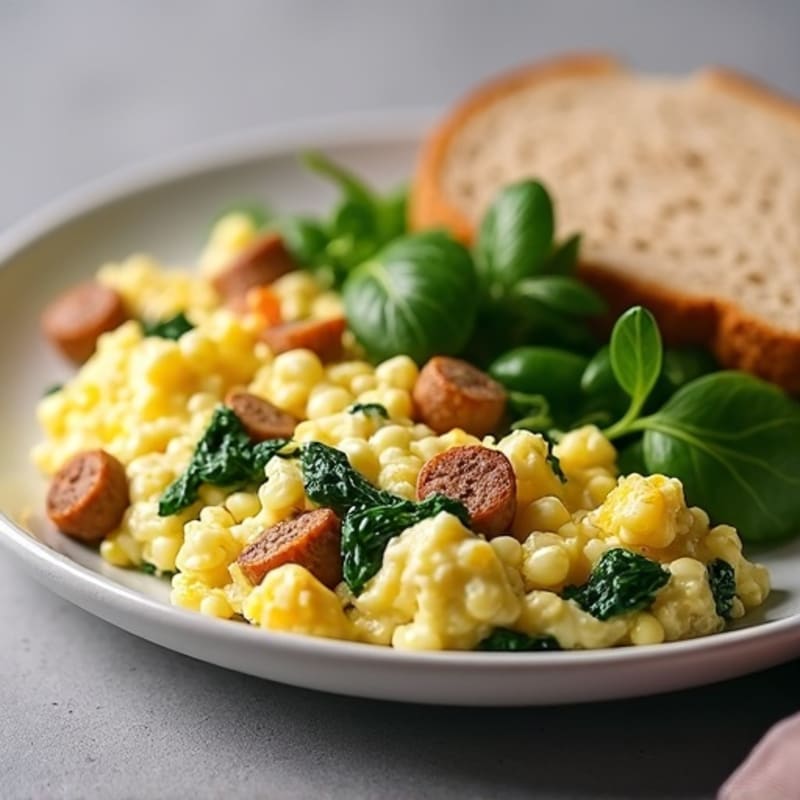 Egg White and Spinach Scramble with Turkey Sausage