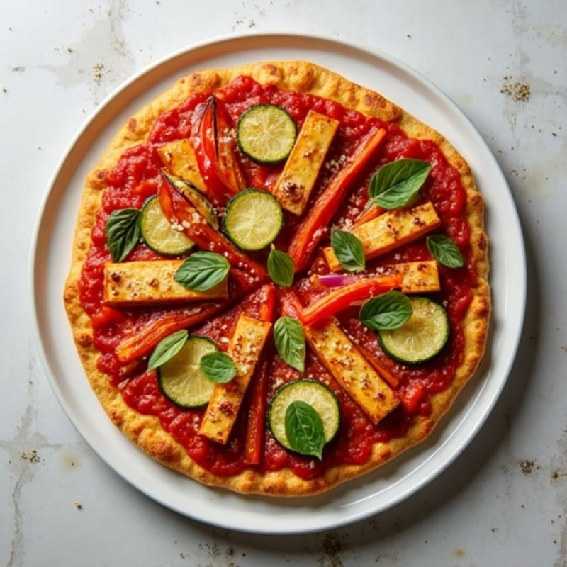 Crispy Plant-Based Protein Pizza with Roasted Vegetables