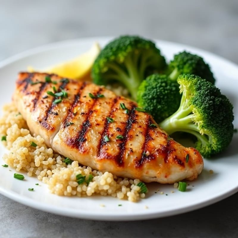 Grilled Chicken Breast with Roasted Broccoli and Quinoa