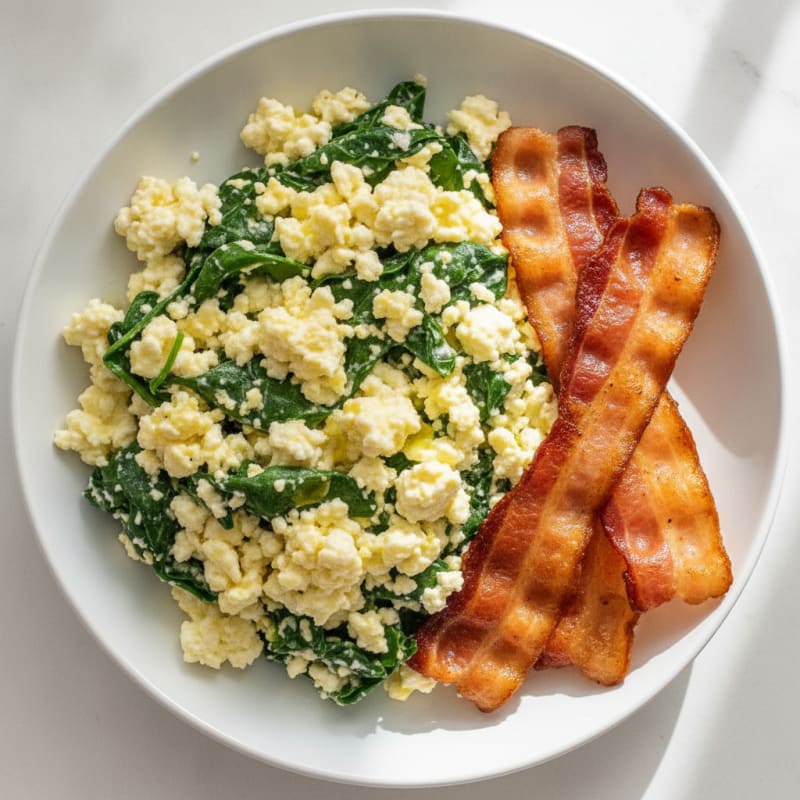 Cottage Cheese Scramble with Spinach and Turkey Bacon