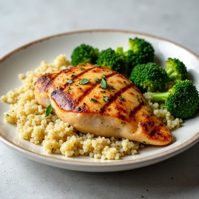 Grilled Chicken Breast with Quinoa and Roasted Broccoli