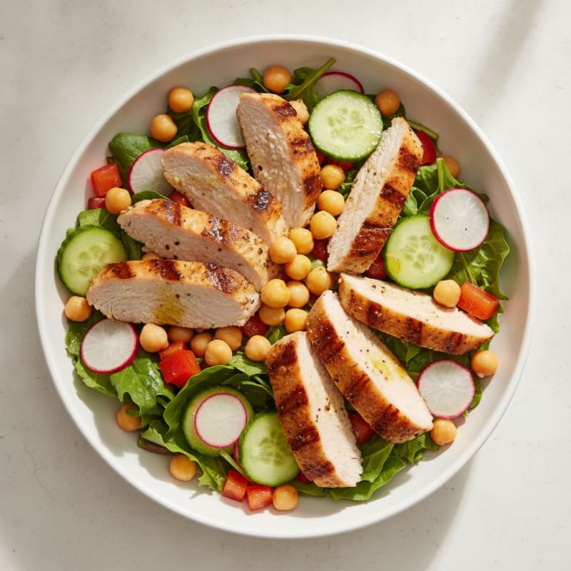 Grilled Turkey Breast Salad with Chickpeas and Crunchy Vegetables