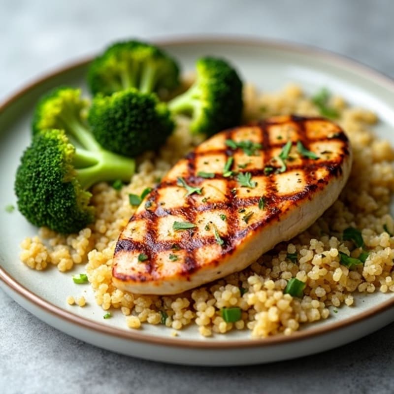 Grilled Chicken Breast with Quinoa and Roasted Broccoli