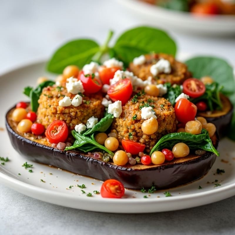 Roasted Stuffed Eggplant with Hearty Lentil and Vegetable Filling