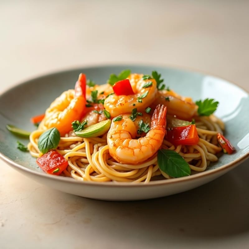 Fresh Shrimp Noodle Stir-Fry with Peanut Lime Sauce
