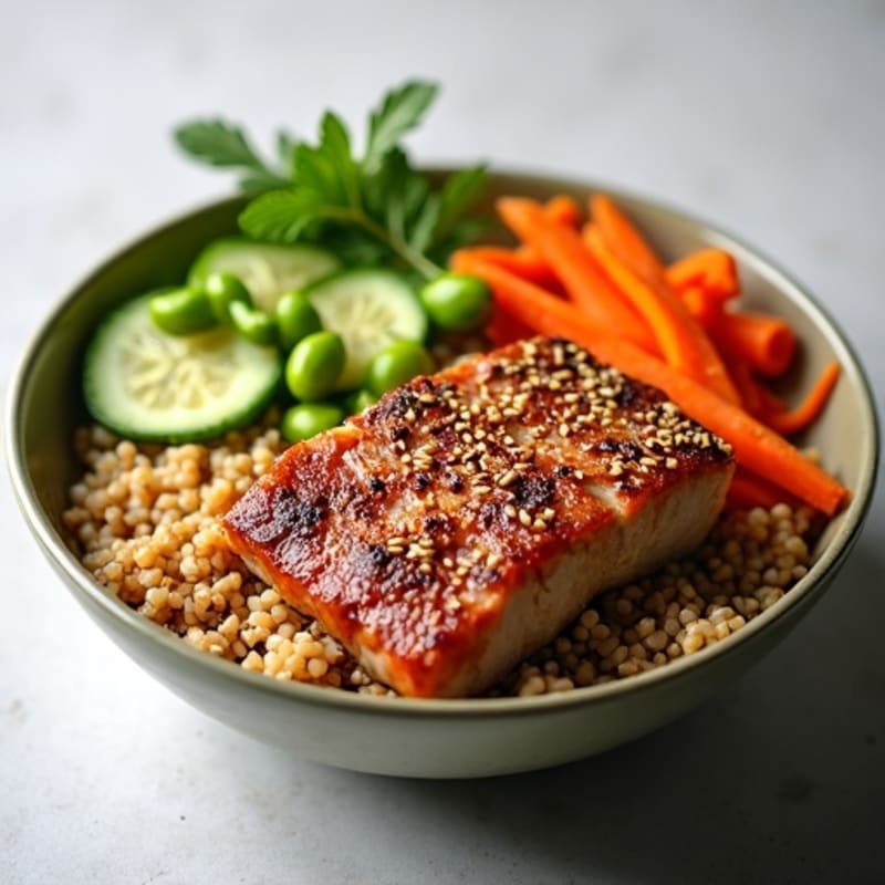 Sesame-Crusted Tuna Rice Bowl with Fresh Vegetables