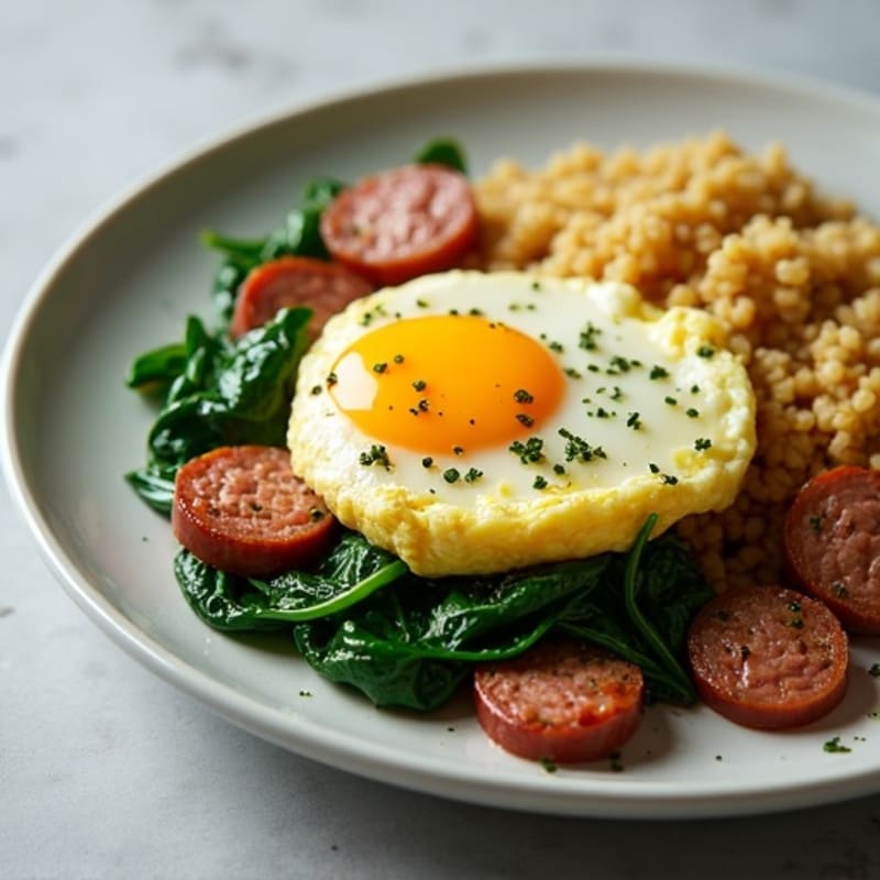 Egg White Scramble with Turkey Sausage and Sautéed Spinach
