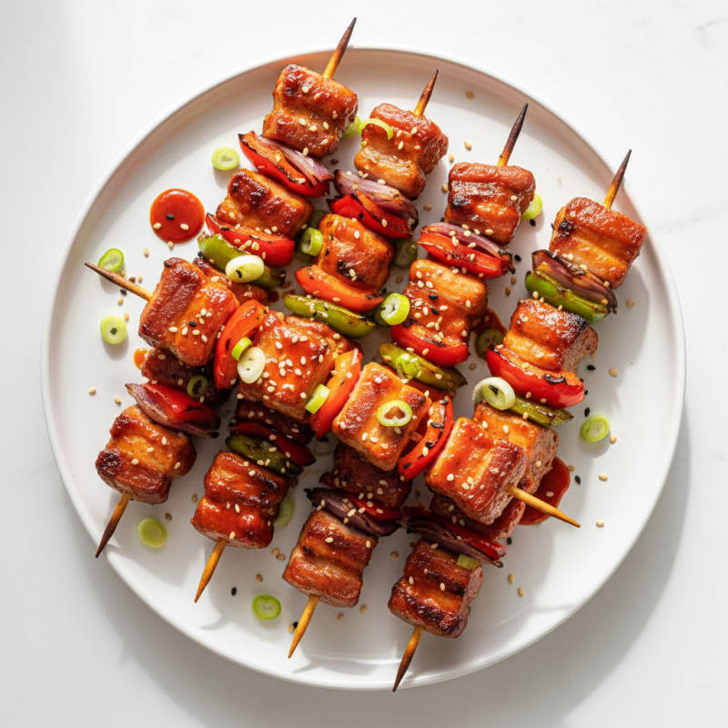 Spicy Gochujang Pork Belly Skewers