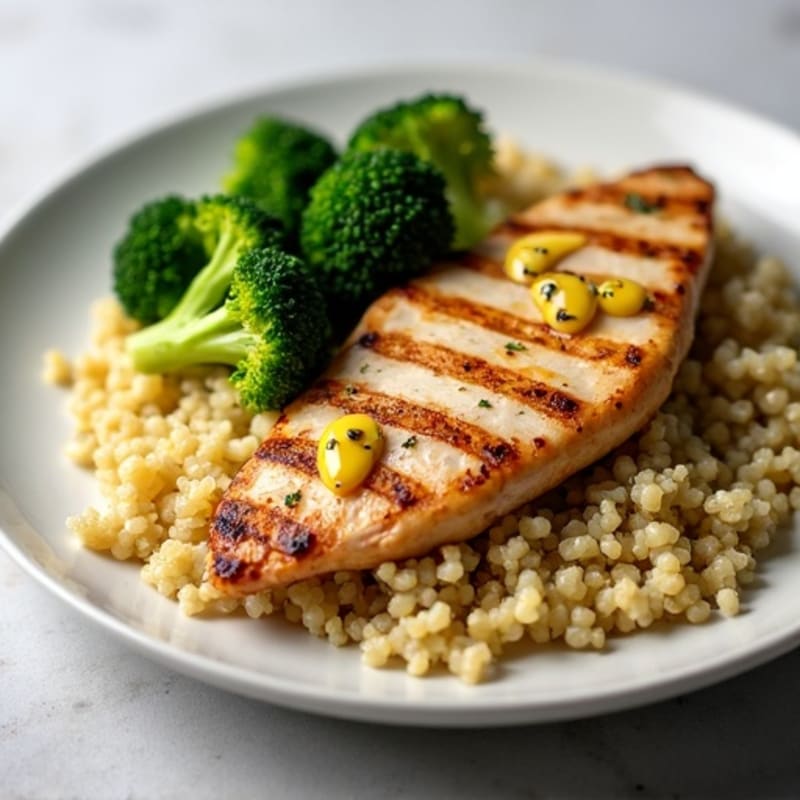 Grilled Chicken Breast with Quinoa and Roasted Broccoli