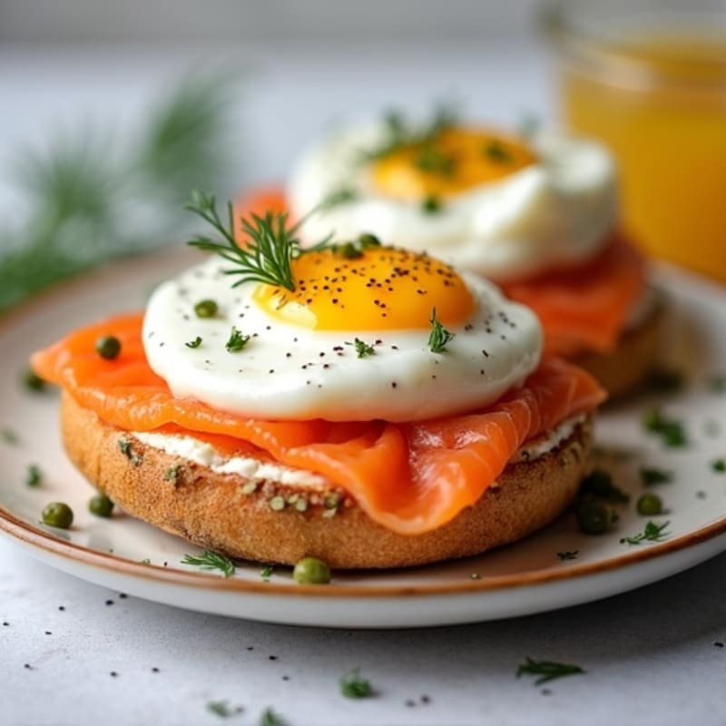 Open-Face Smoked Salmon with Herbed Cream Cheese on Toasted Everything Bagel