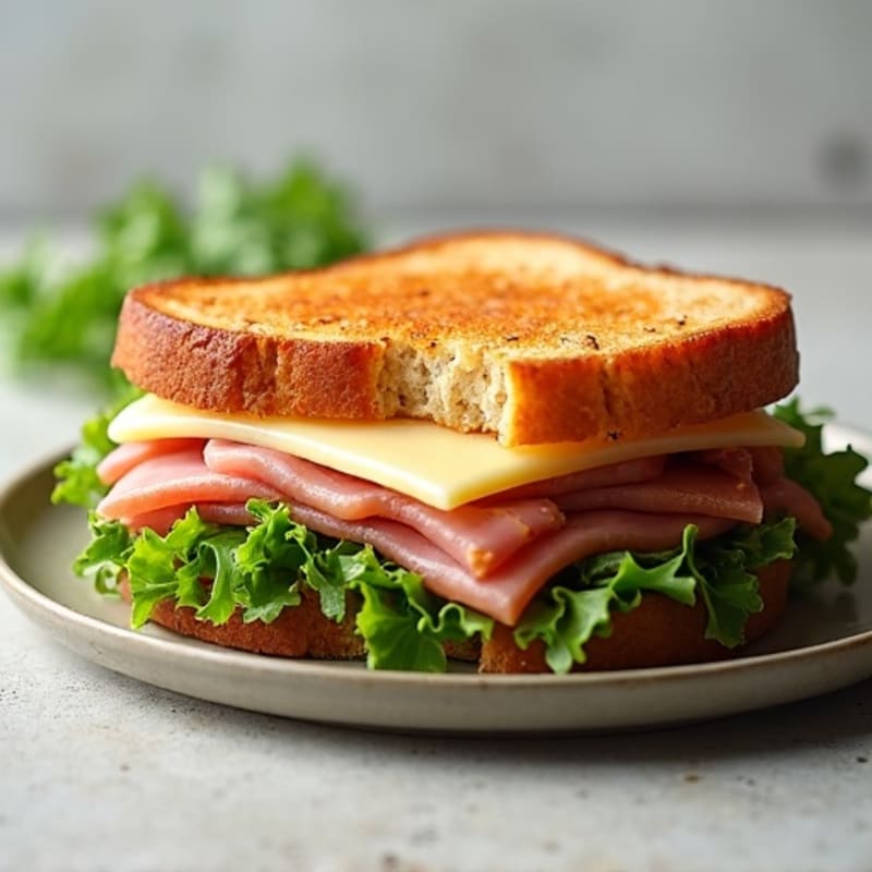 Crispy Whole Grain Ham and Swiss Melt with Fresh Greens
