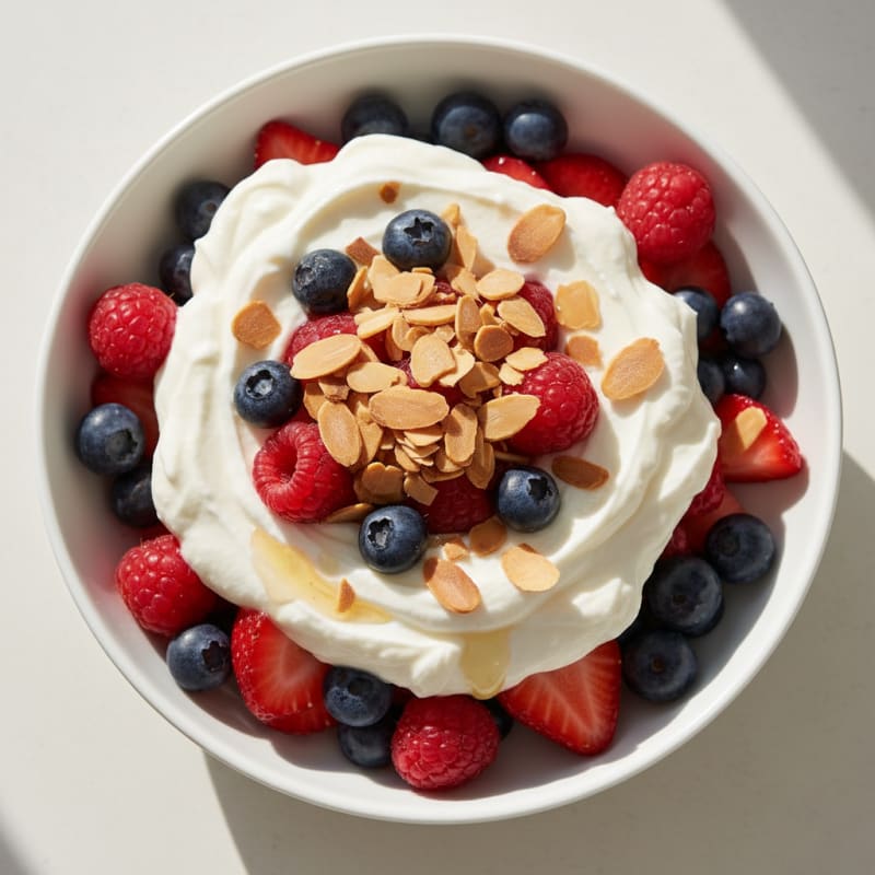 Greek Yogurt Protein Parfait with Mixed Berries and Almonds