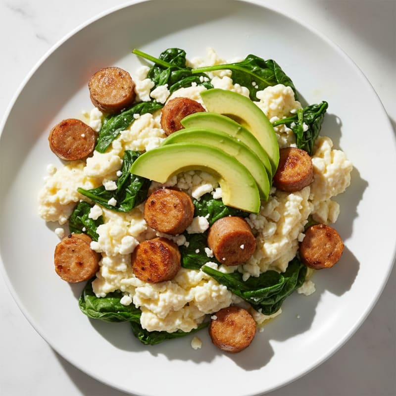 Egg White Scramble with Spinach and Turkey Sausage