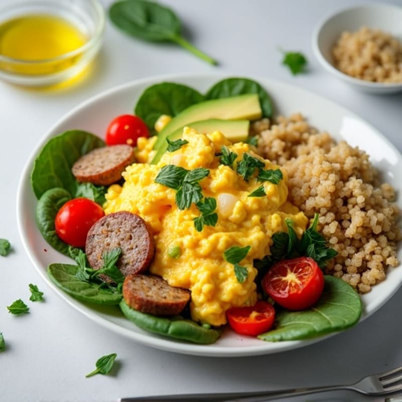 Egg White Scramble with Turkey Sausage and Spinach