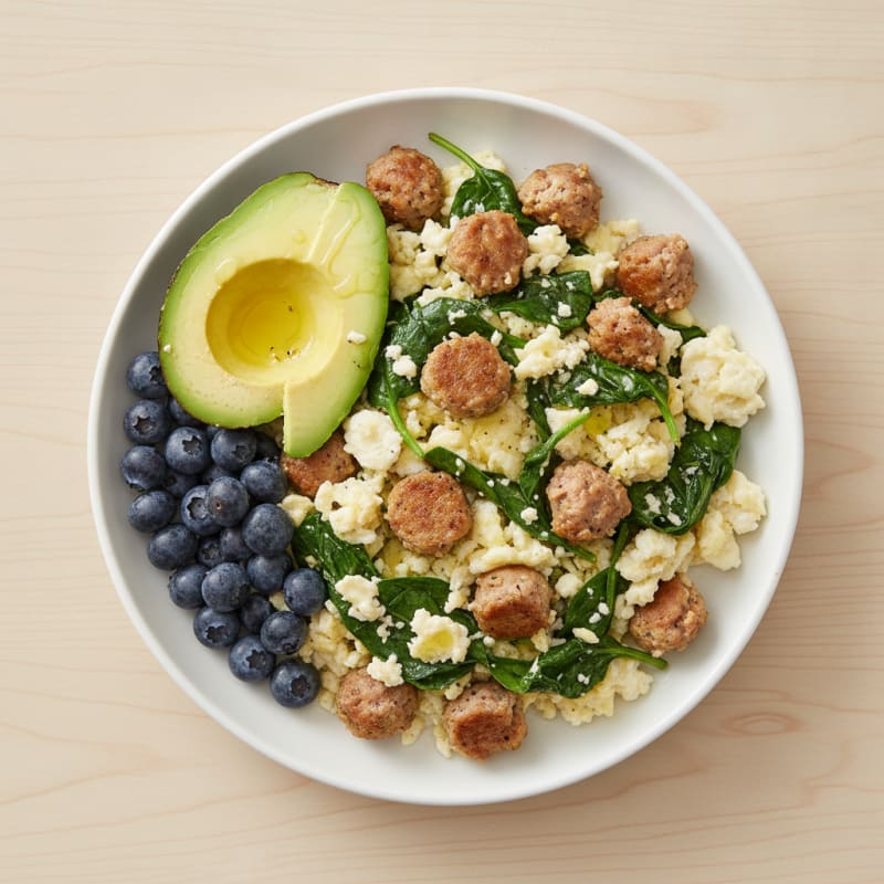 Egg White and Spinach Scramble with Turkey Sausage