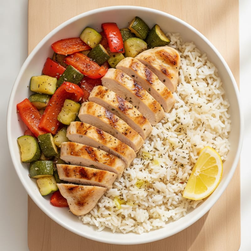 Grilled Chicken and Vegetable Rice Bowl