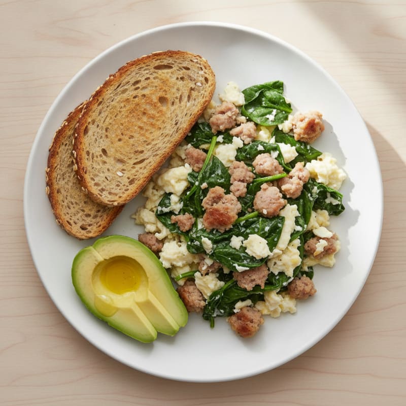 Scrambled Egg Whites with Spinach and Turkey Sausage