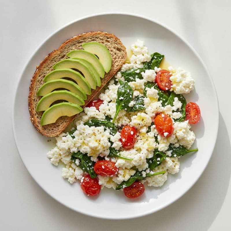 Egg White and Cottage Cheese Scramble with Spinach and Tomatoes