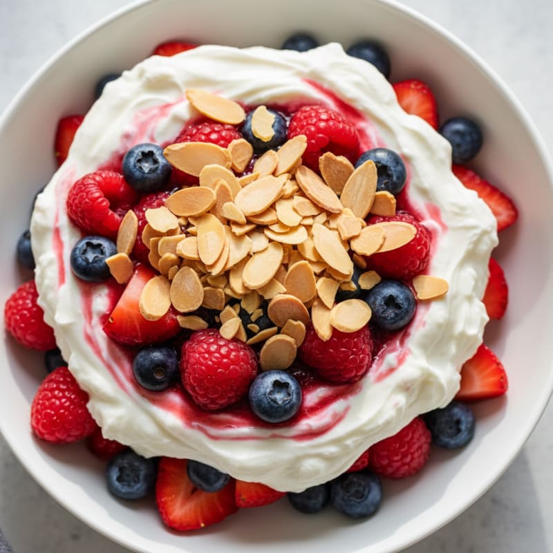 Greek Yogurt Protein Parfait with Mixed Berries and Almonds