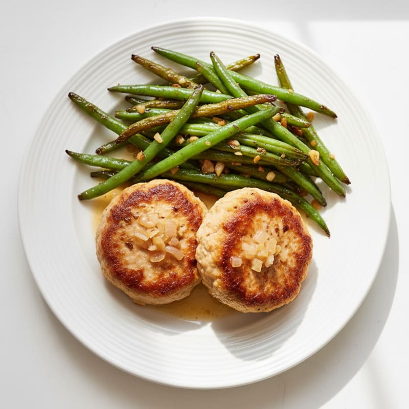 Pan-Seared Turkey Patties with Roasted Garlic Green Beans