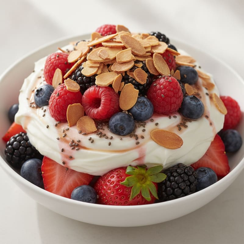 Greek Yogurt Protein Parfait with Mixed Berries and Almonds
