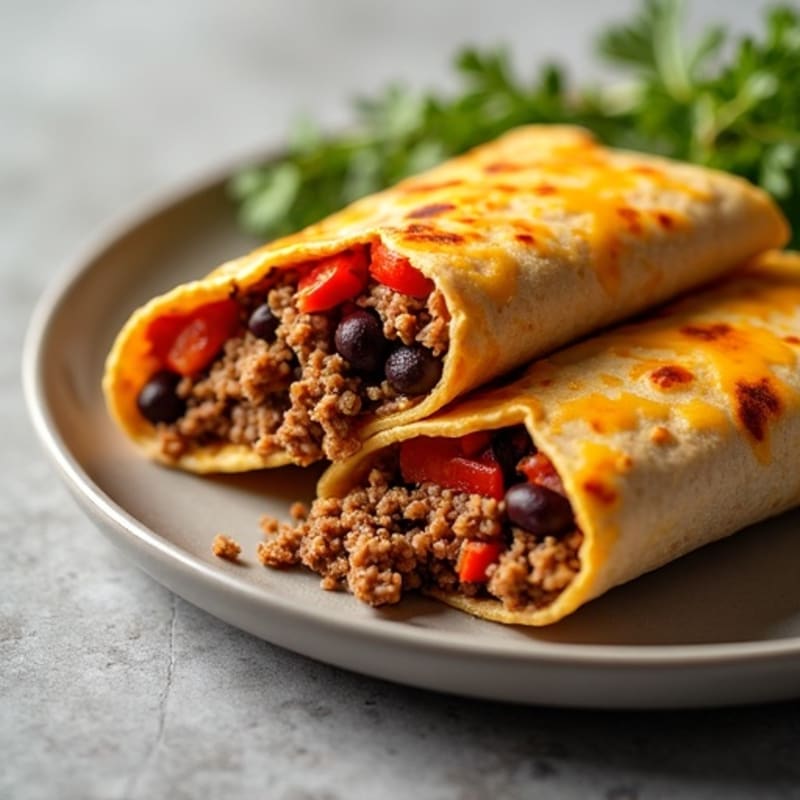 Hearty Lean Ground Beef and Black Bean Baked Wraps with Cheesy Topping