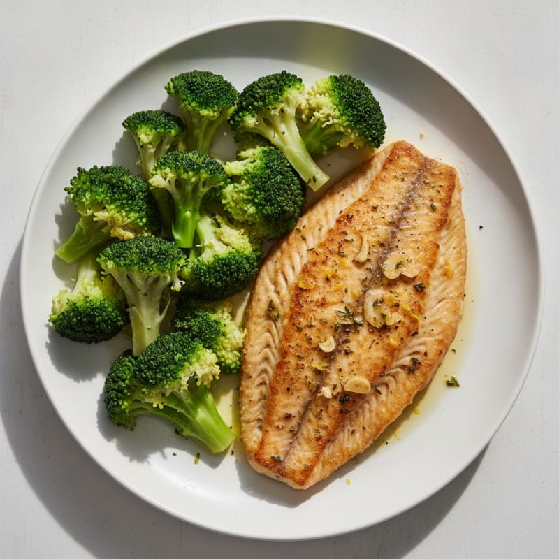 Seared Tilapia Fillet with Steamed Broccoli