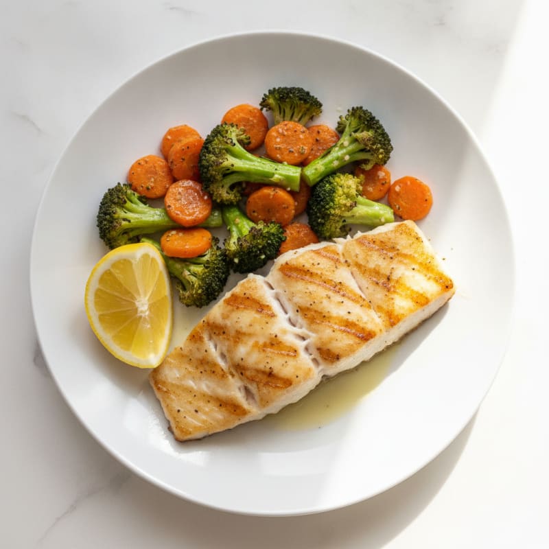 Seared Cod with Roasted Broccoli and Carrots